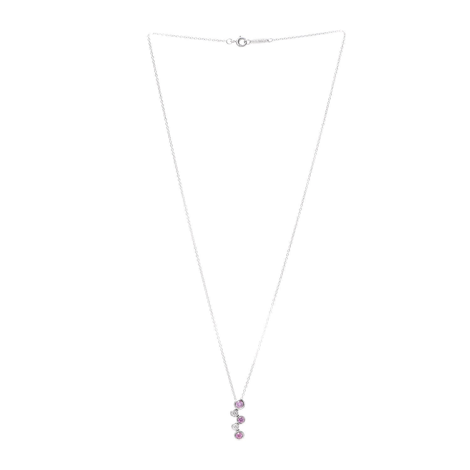 Tiffany Platinum Diamond Pink Sapphire Bubble Pendant Necklace 3 of 5