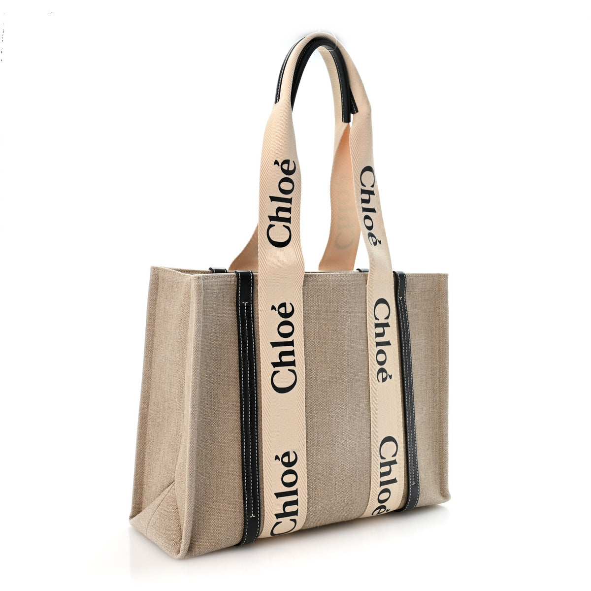 Cotton Calfskin Medium Woody Ribbon Tote White Blue