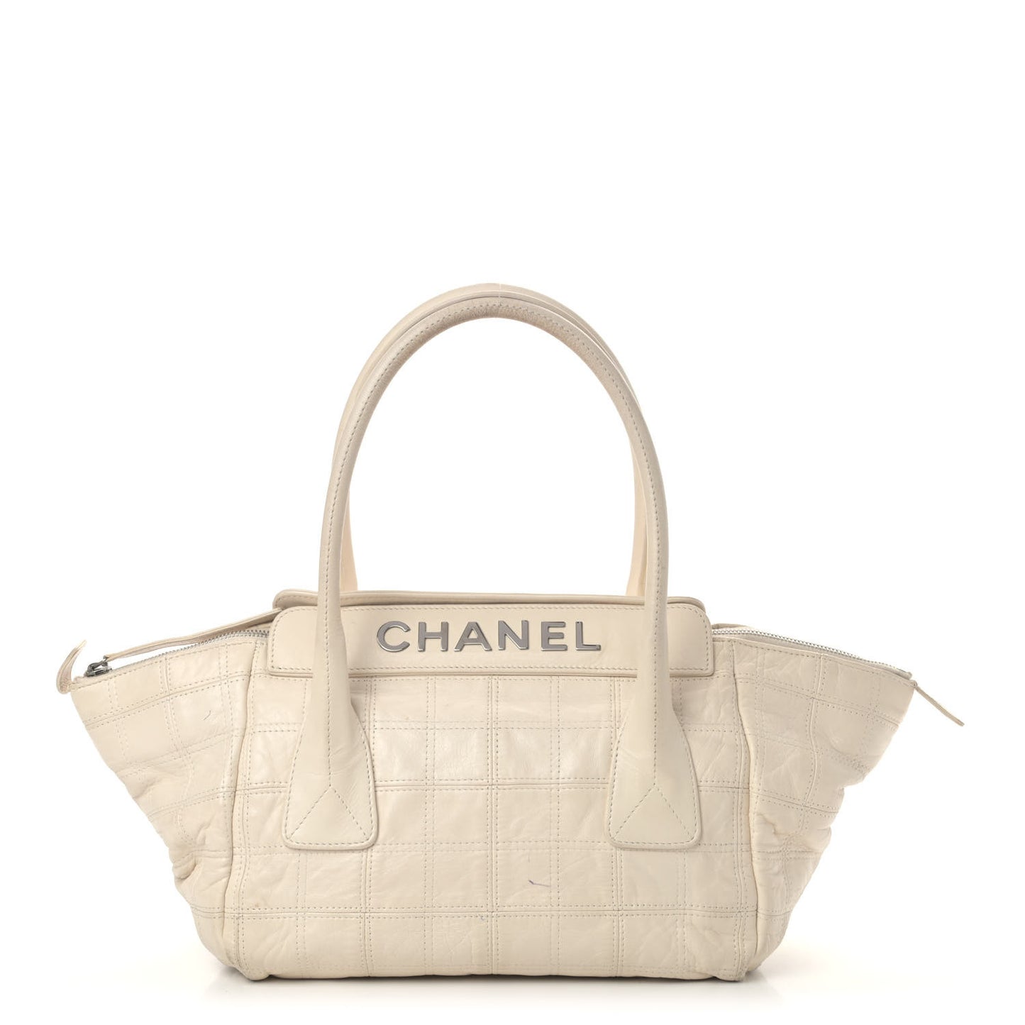 Lambskin Square Stitched Lax Large Tote White