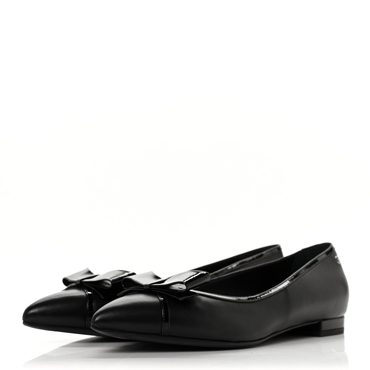 Lambskin Patent CC Cap Toe Bow Ballerina Flats 40.5 Black