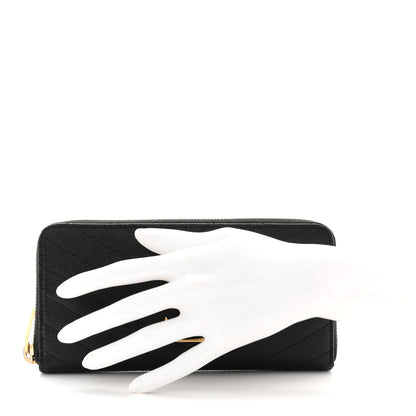 Saint Laurent Grain De Poudre Matelasse Chevron Monogram Zip Around Wallet Black 2 of 8