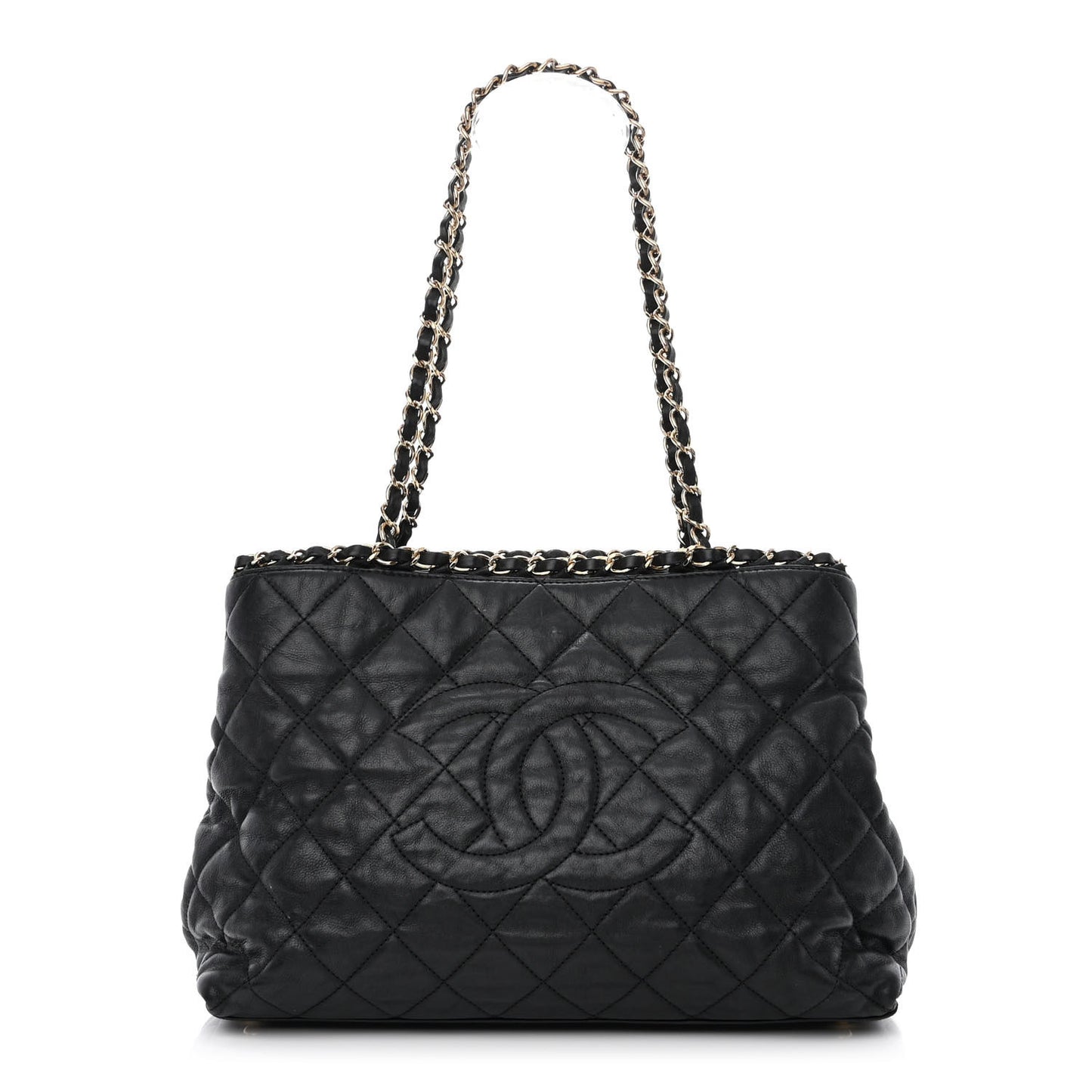Calfskin Quilted Small Chain Me Tote Black