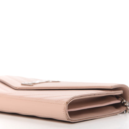 Saint Laurent Grain De Poudre Matelasse Chevron Monogram Chain Wallet Pale Pink 7 of 10
