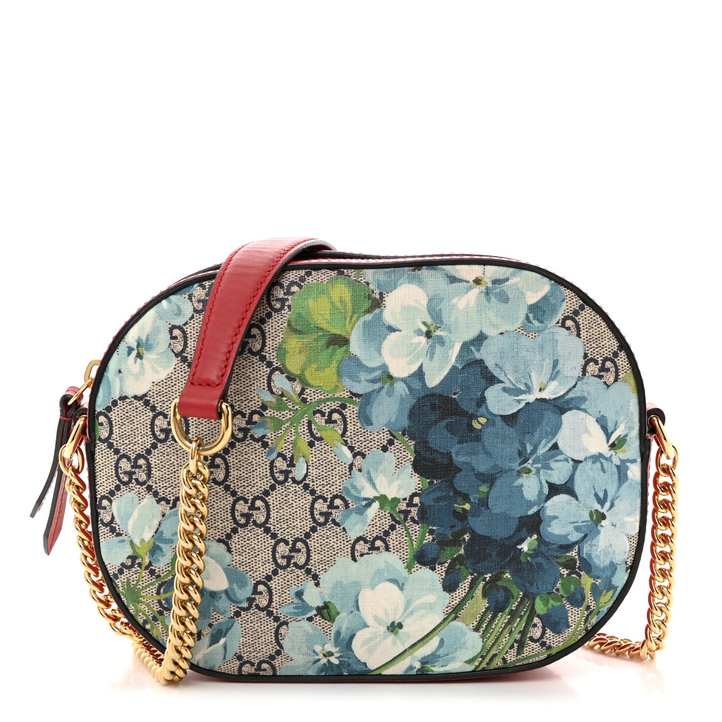 GG Supreme Monogram Blooms Mini Chain Shoulder Bag Beige Blue Navy Hibiscus Red