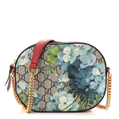 Gucci GG Supreme Monogram Blooms Mini Chain Shoulder Bag Beige Blue Navy Hibiscus Red 1 of 10