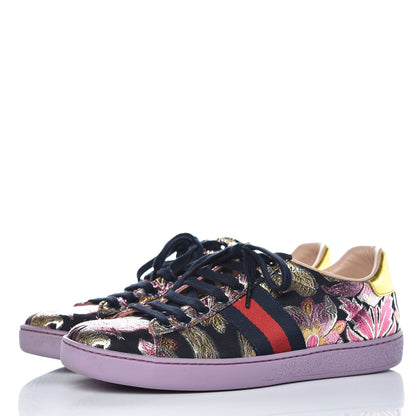 Gucci Lurex Brocade Web Nappa Womens Ace Sneakers 38 Black Pink Oro Vecchio 3 of 12