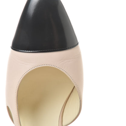 Chanel Calfskin Cap Toe CC Slingback Pumps 38 Beige Black 11 of 13