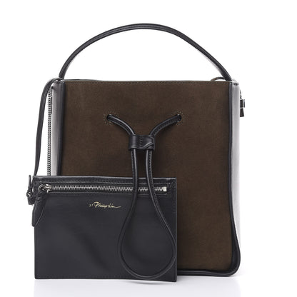 3.1 Phillip Lim 3.1 Smooth Calfskin Suede Bi-Color Small Soleil Bucket Drawstring Dark Moss Black 3 of 14