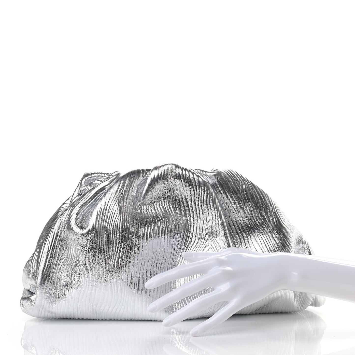 Metallic Bark Calfskin Embossed The Pouch Oversized Clutch Silver