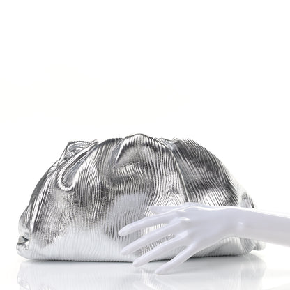 Bottega Veneta Metallic Bark Calfskin Embossed The Pouch Oversized Clutch Silver 2 of 9