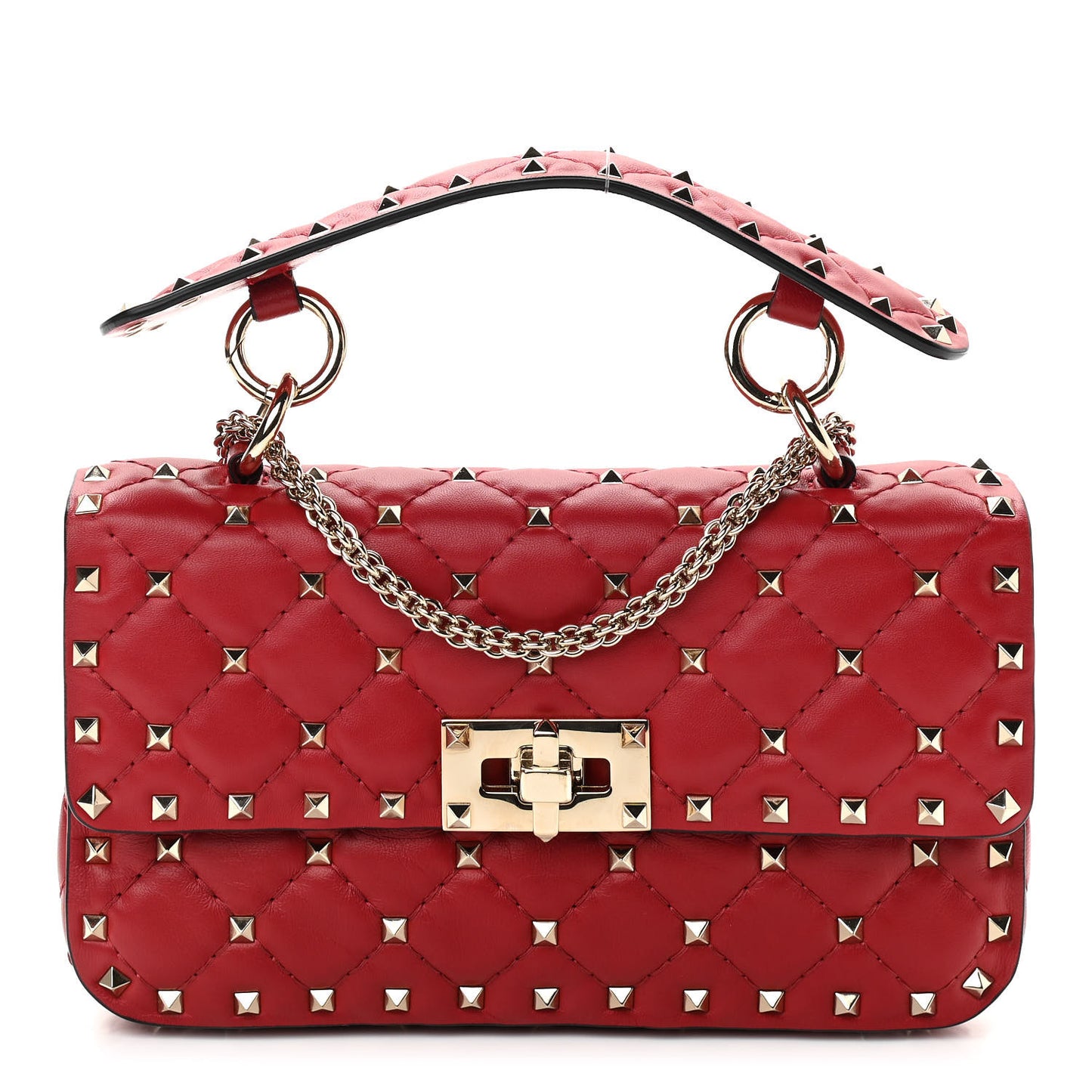 Nappa Small Rockstud Spike Shoulder Bag Rosso Valentino