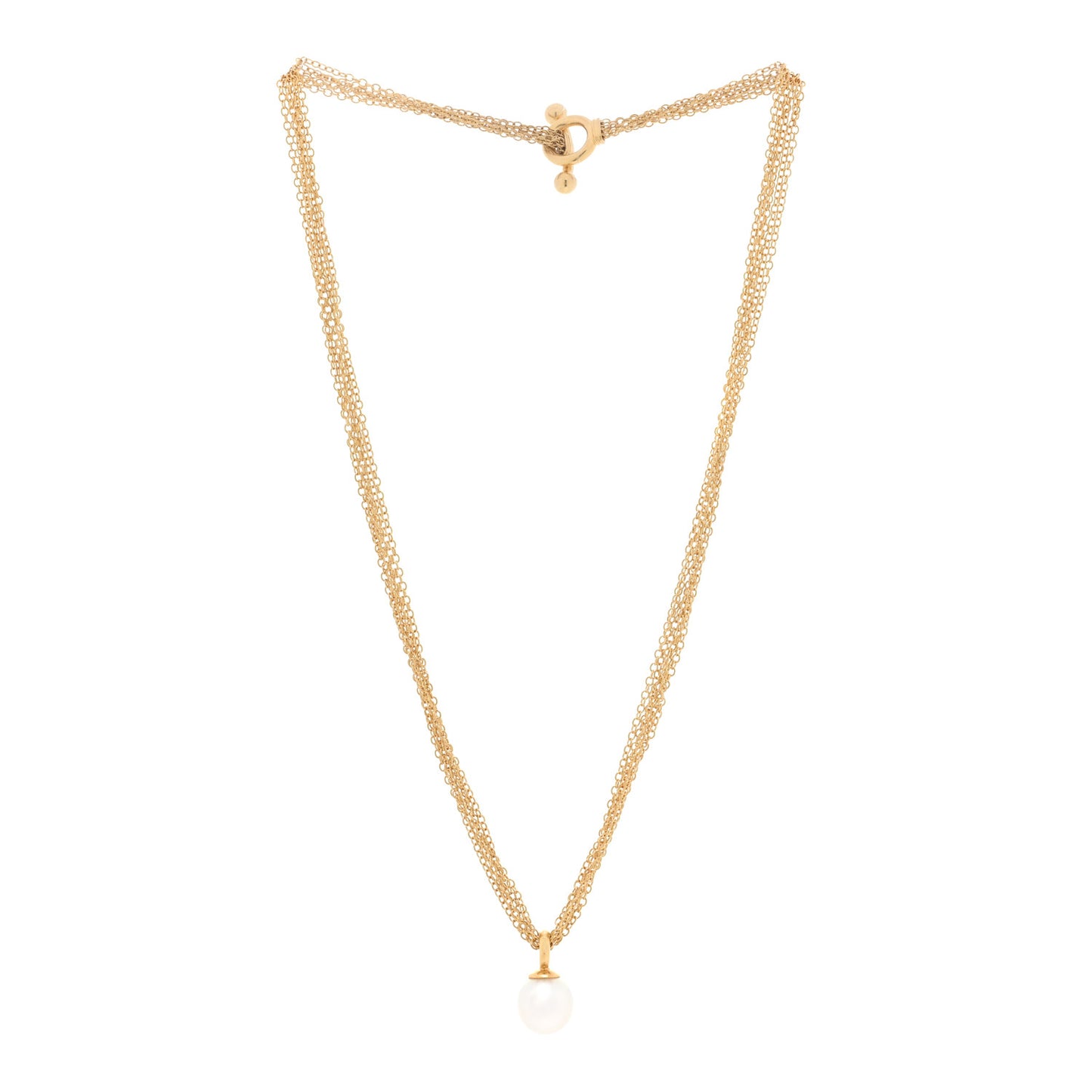 18K Yellow Gold Pearl Multi Chain Toggle Necklace