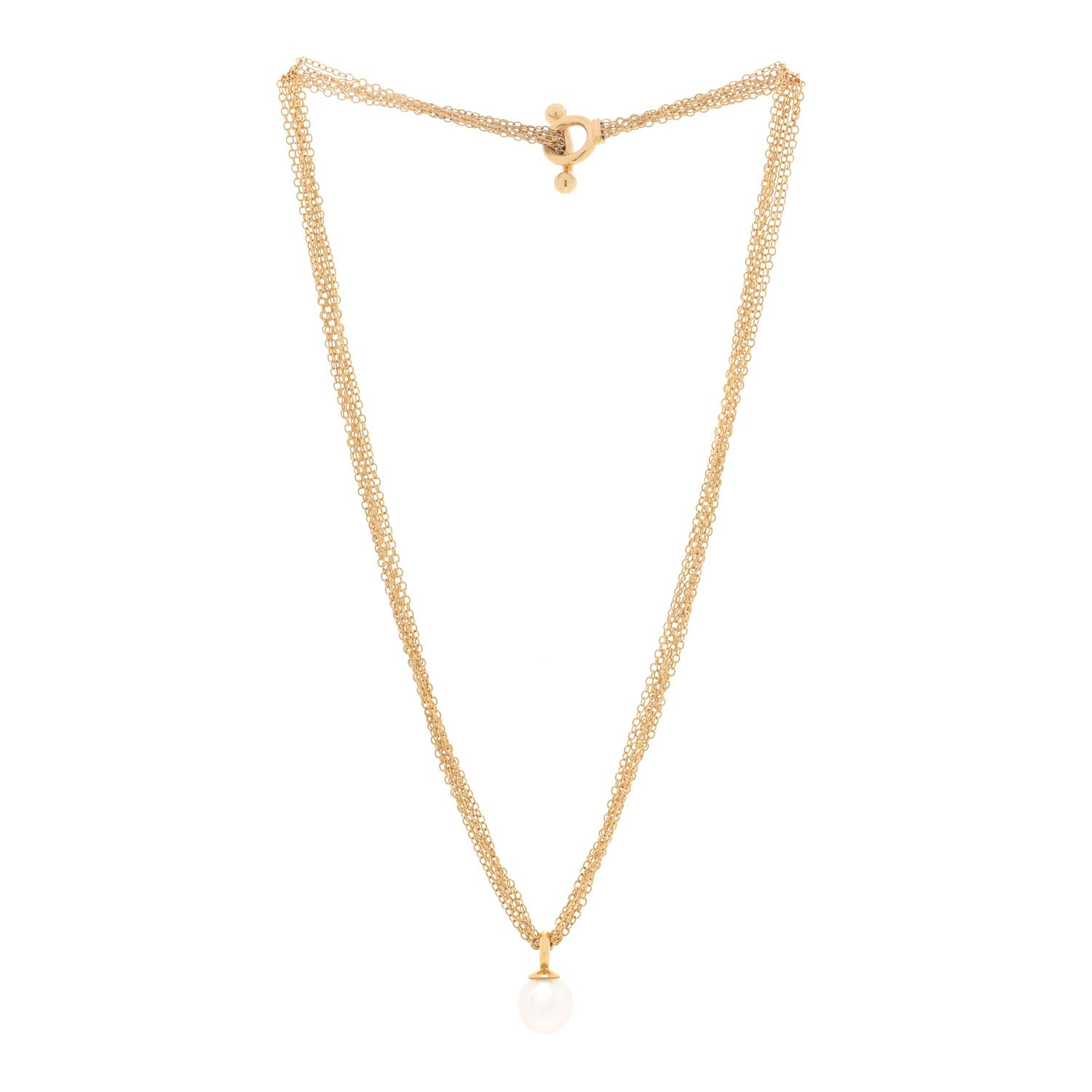 Tiffany 18K Yellow Gold Pearl Multi Chain Toggle Necklace 2 of 5