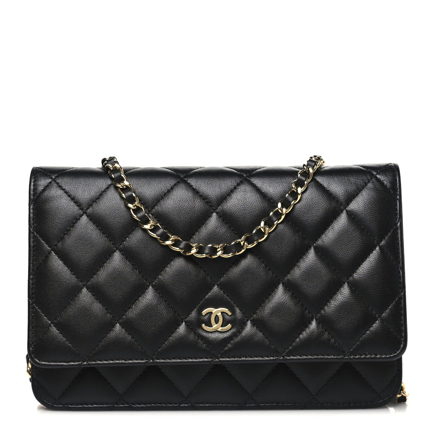 Lambskin Quilted Wallet On Chain WOC Black