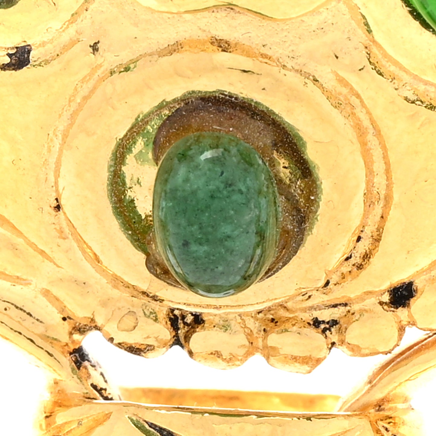 Crystal Gripoix Poured Glass Pendant Necklace Gold Green