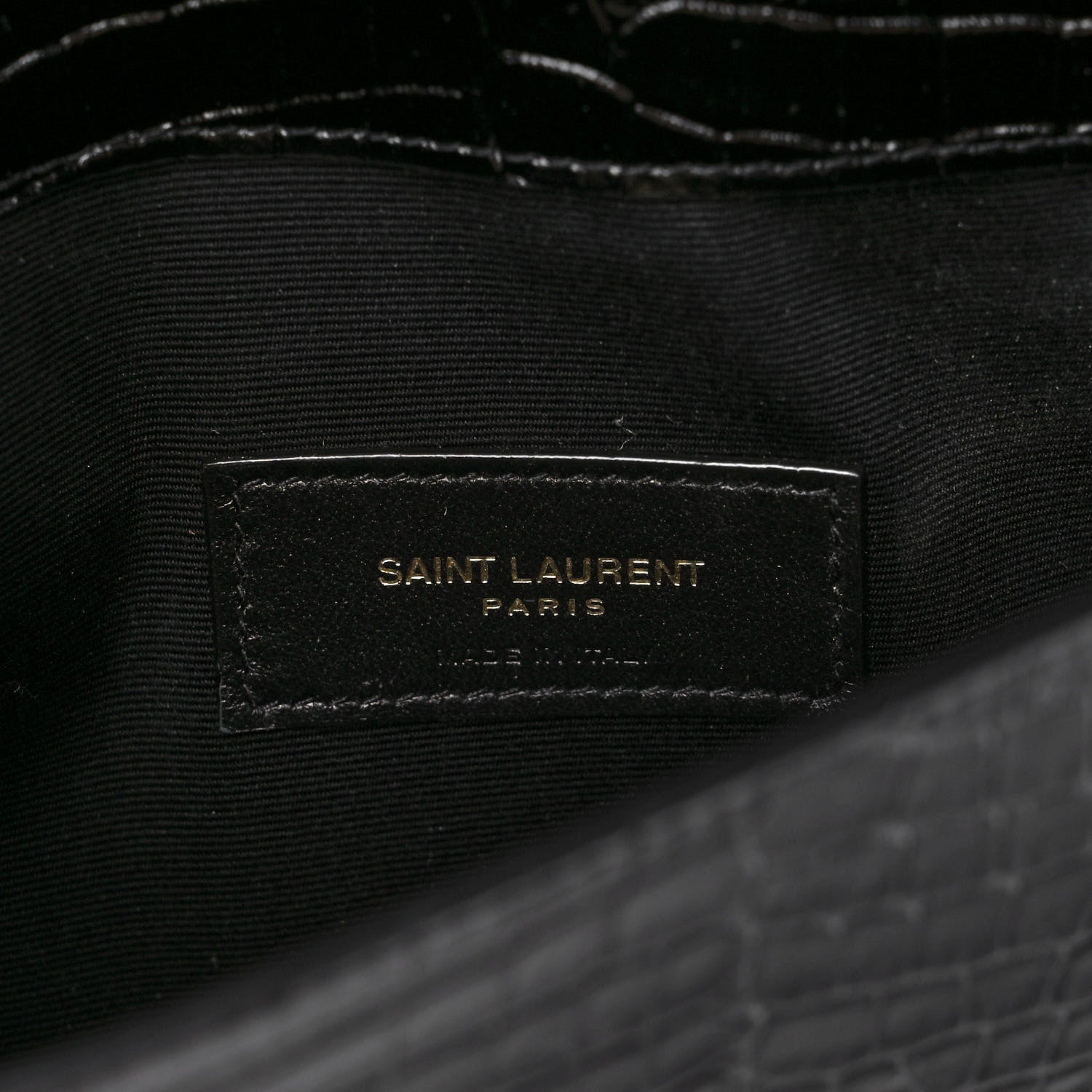 Saint Laurent Calfskin Crocodile Embossed Uptown Monogram Clutch Black 6 of 7