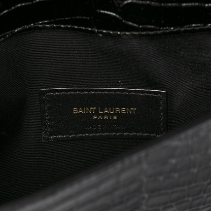 Saint Laurent Calfskin Crocodile Embossed Uptown Monogram Clutch Black 6 of 7