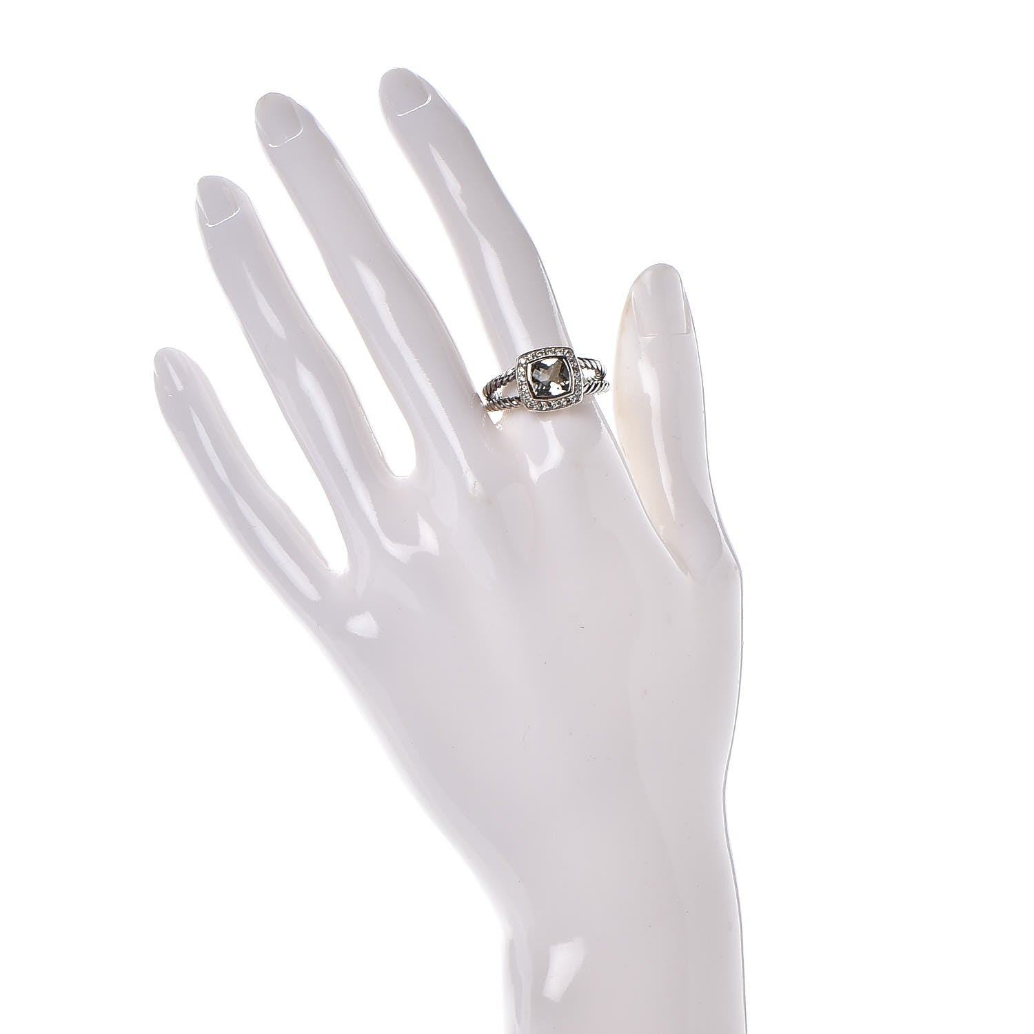 David Yurman Sterling Silver Diamond Prasiolite 7mm Petite Albion Ring 57 8 2 of 4