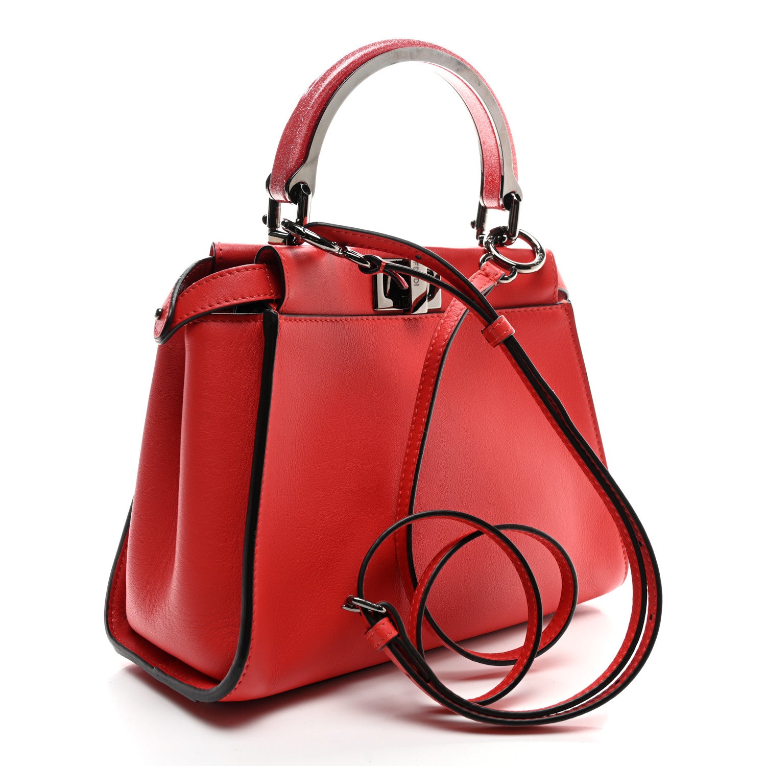 Fendi Vitello Seta Nappa Mini Plexi Handle Peekaboo Iconic Satchel Pomodoro 2 of 9