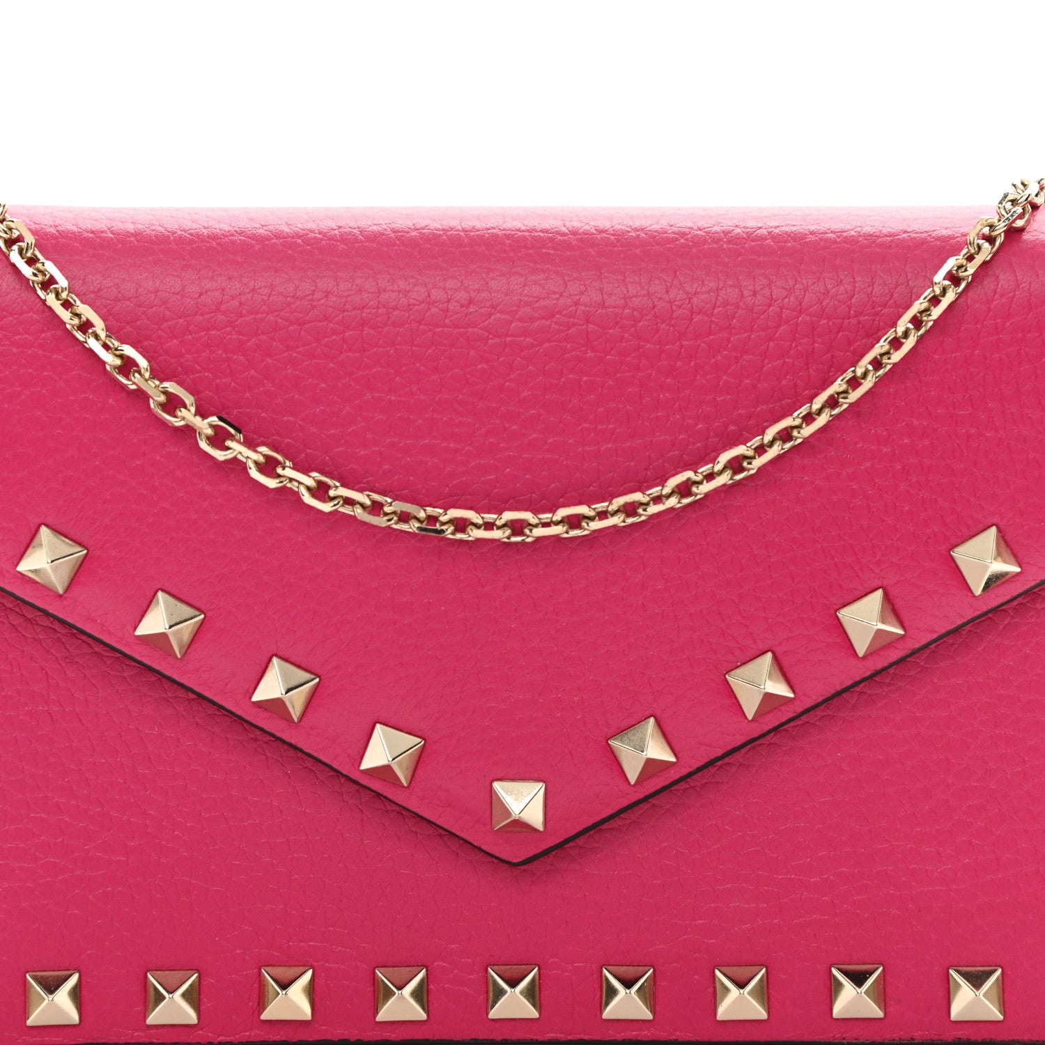 Valentino Garavani Grained Calfskin Rockstud Envelope Wallet on Chain Cyclamin 7 of 7