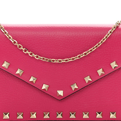 Valentino Garavani Grained Calfskin Rockstud Envelope Wallet on Chain Cyclamin 7 of 7