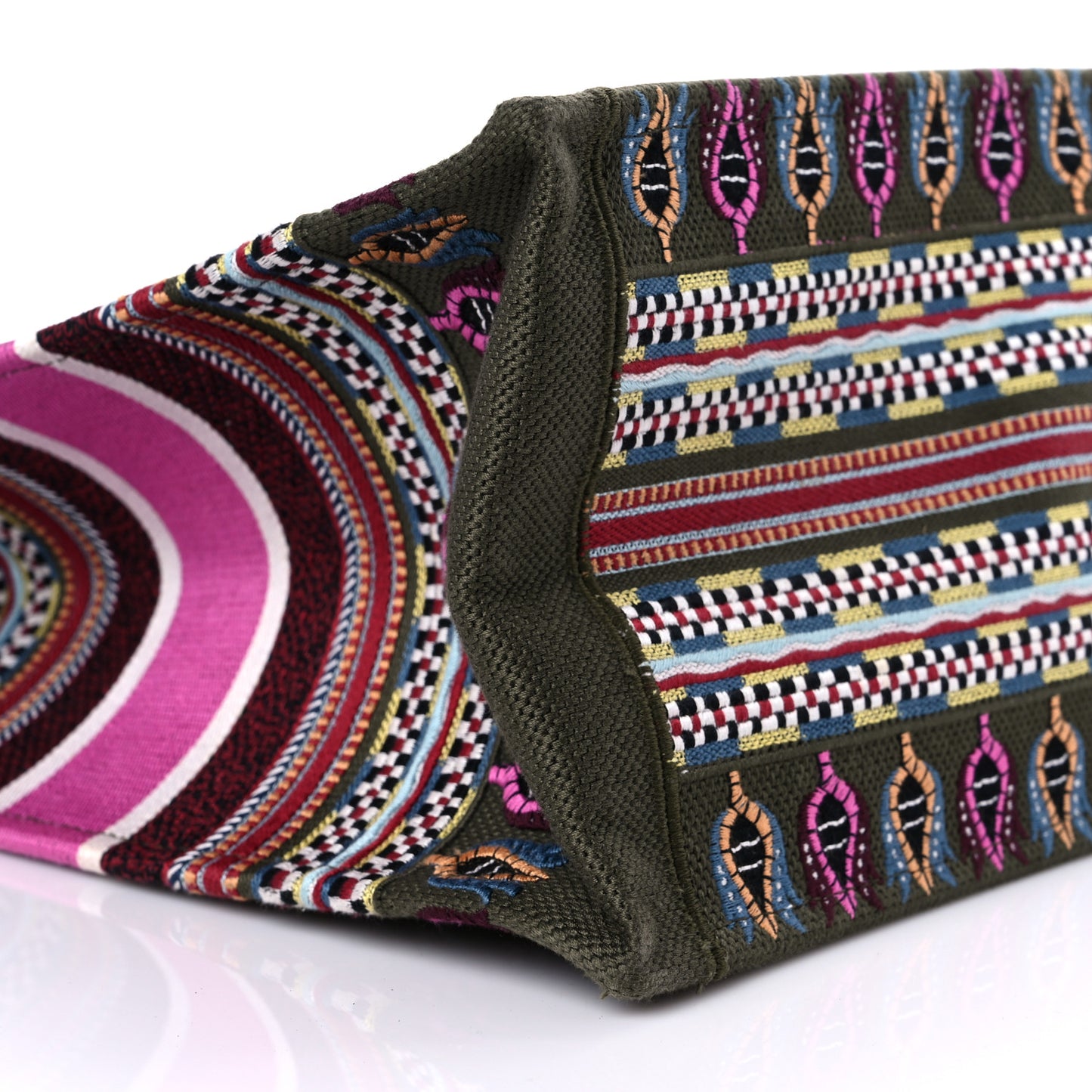 Canvas Embroidered Book Tote Olive Multicolor