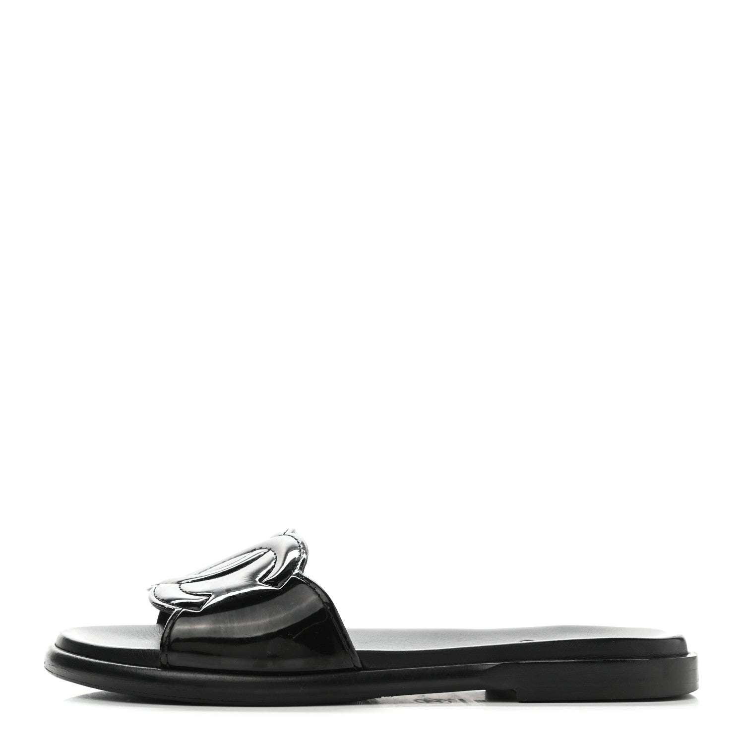 Chanel Patent CC Slide Sandals 38.5 Black 1 of 13