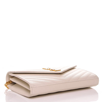 Saint Laurent Grain De Poudre Matelasse Chevron Monogram Chain Wallet Porcellana 4 of 7