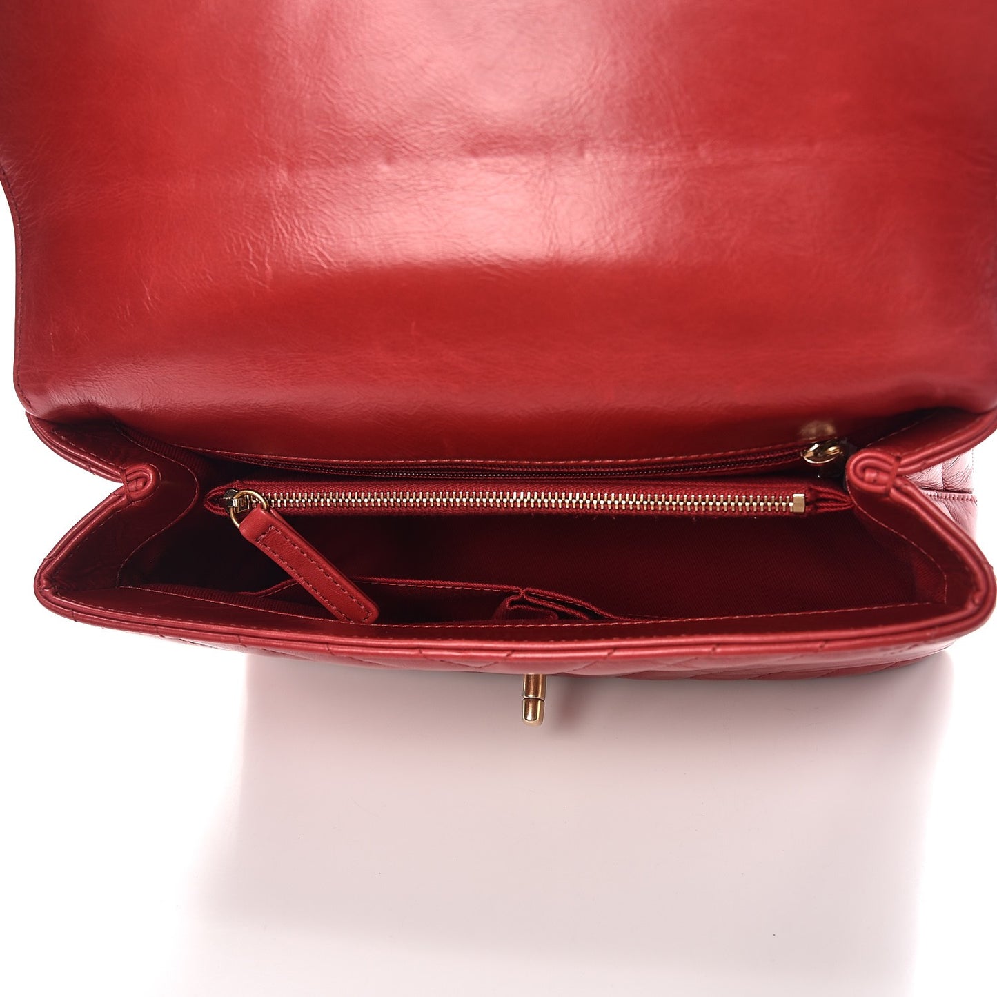 Calfskin Chevron Quilted Coco Handle Flap Red