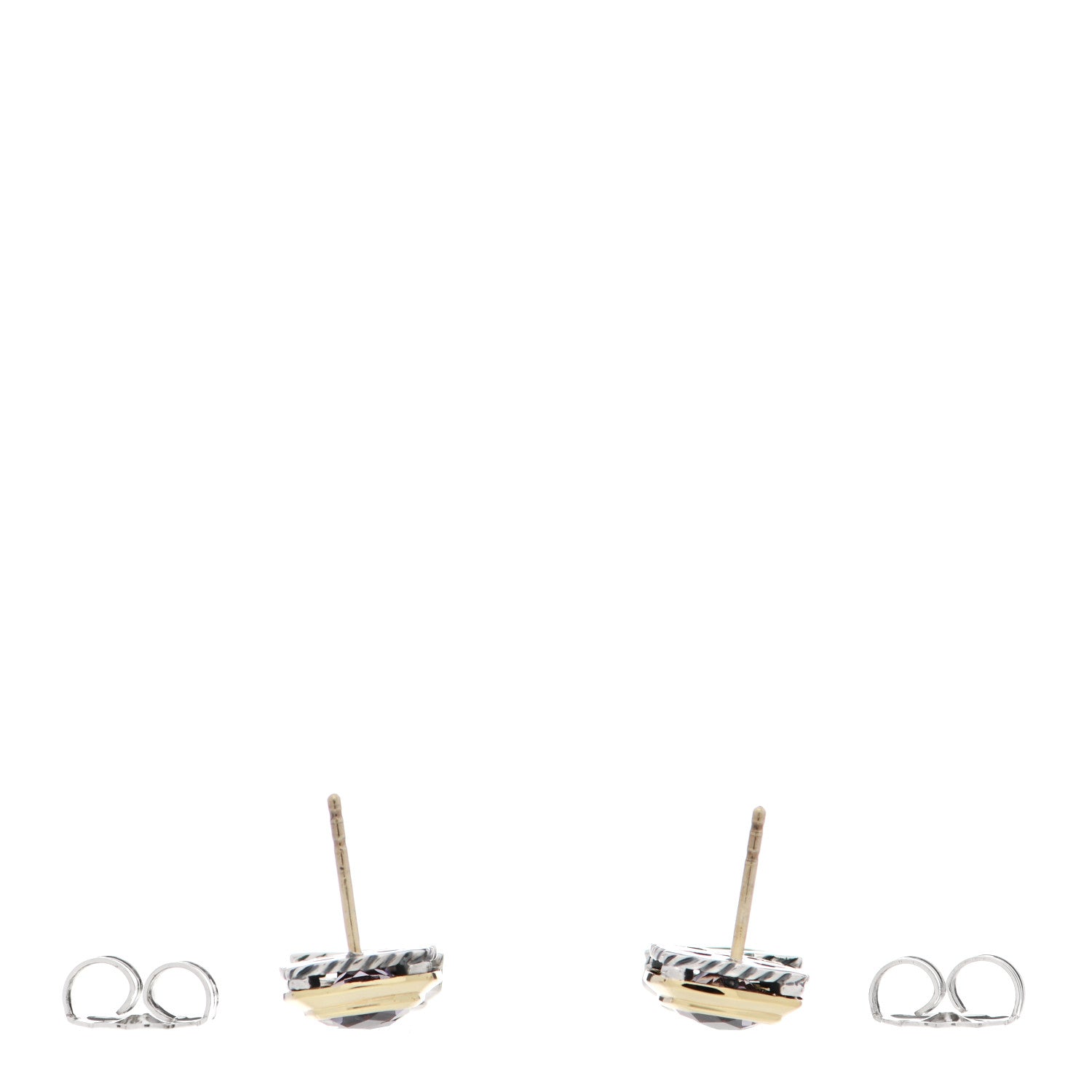 David Yurman Sterling Silver 18K Yellow Gold Amethyst Drop Earrings 3 of 4