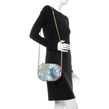 Gucci GG Supreme Monogram Blooms Mini Chain Shoulder Bag Beige Blue Navy Hibiscus Red 2 of 8