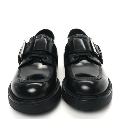 Prada Calfskin Mens Belted Lace Up Loafers 9 Black 2 of 8