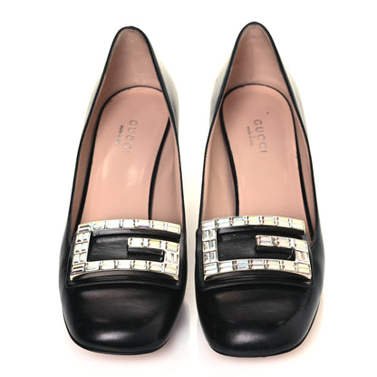 Gucci Malaga Kid Crystal Square G Madelyn Mid Heel Loafer Pumps 35.5 Black 3 of 11
