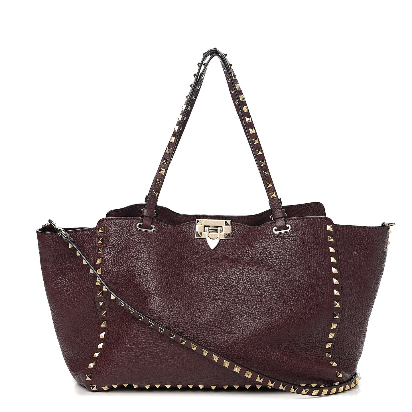 Pebbled Calfskin Medium Rockstud Tote Rubin