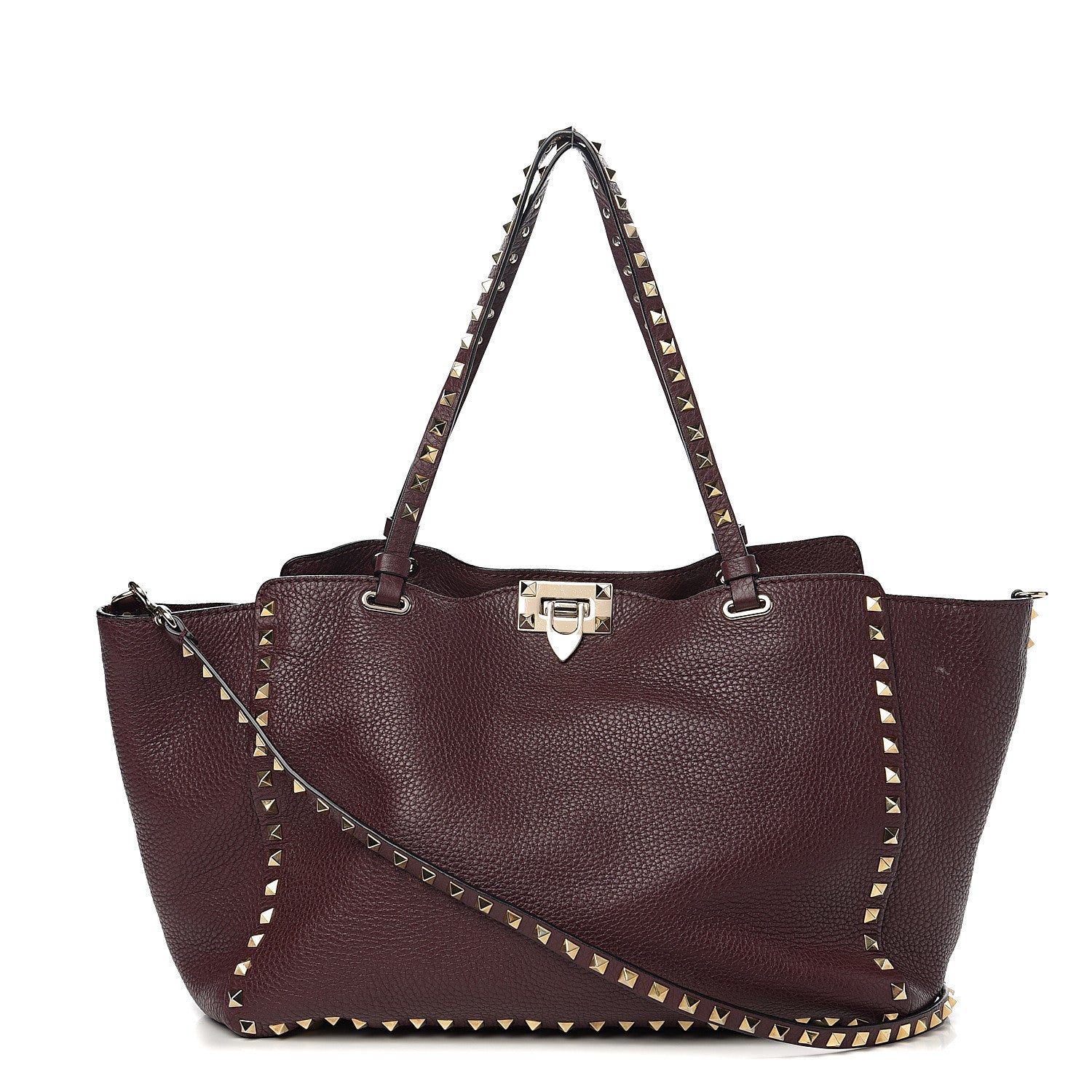 Valentino Garavani Pebbled Calfskin Medium Rockstud Tote Rubin 1 of 9