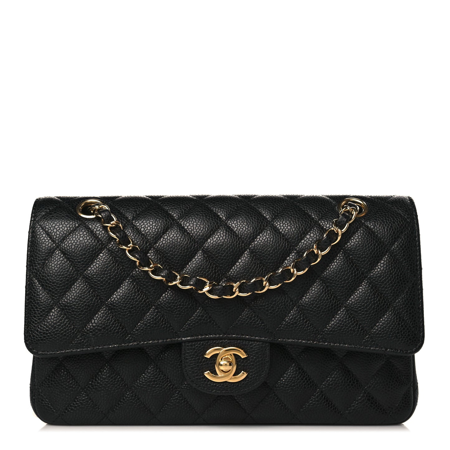 Caviar Quilted Medium Double Flap Black