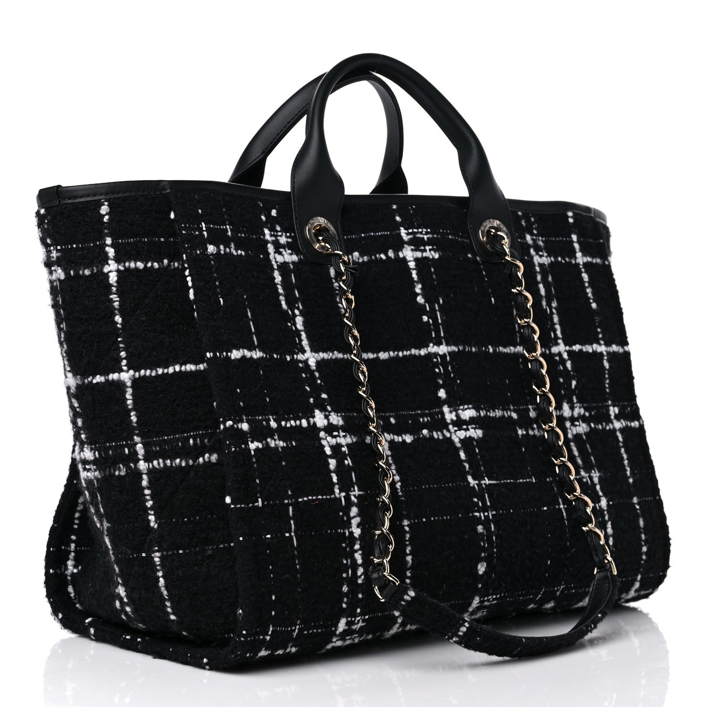 Tweed Medium Deauville Tote Black White Multicolor
