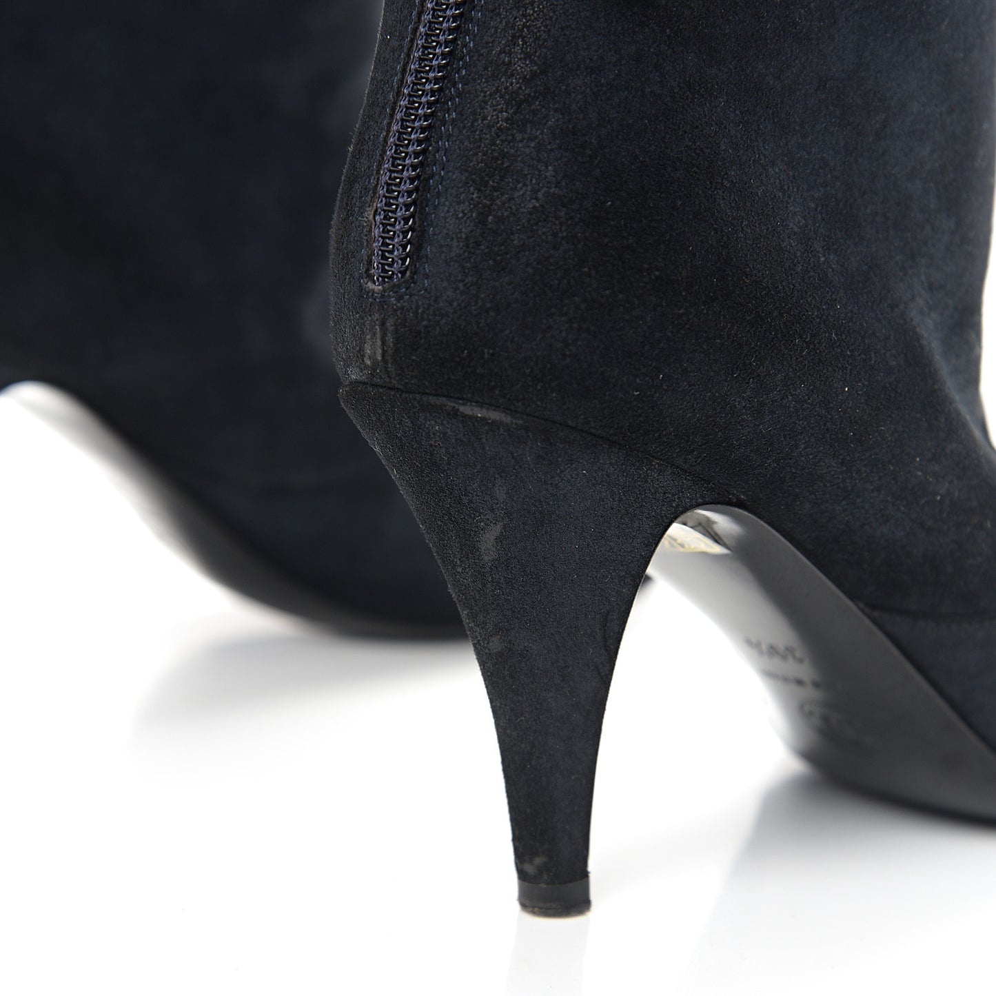 Suede Calfskin Chain Cap Toe Knee High Boots 39.5 Dark Navy