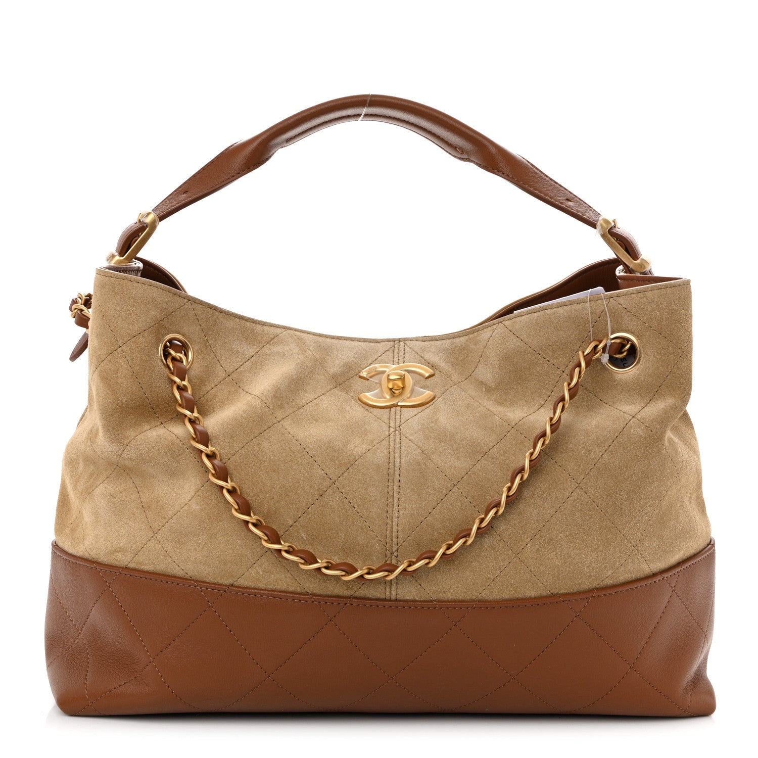 Chanel Suede Calfskin Shiny Lambskin Quilted Small Coco Base Shopping Bag Beige Camel 1 of 10