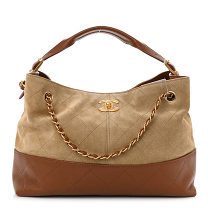 Chanel Suede Calfskin Shiny Lambskin Quilted Small Coco Base Shopping Bag Beige Camel 1 of 10
