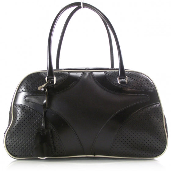 Leather Perforated Bowling Bag Black