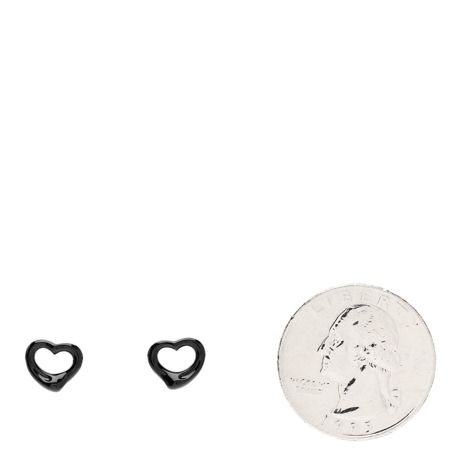 Tiffany Sterling Silver Black Jade Elsa Peretti 9mm Open Heart Earrings 2 of 5