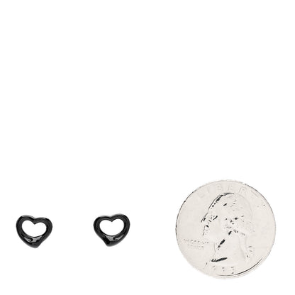 Tiffany Sterling Silver Black Jade Elsa Peretti 9mm Open Heart Earrings 2 of 5