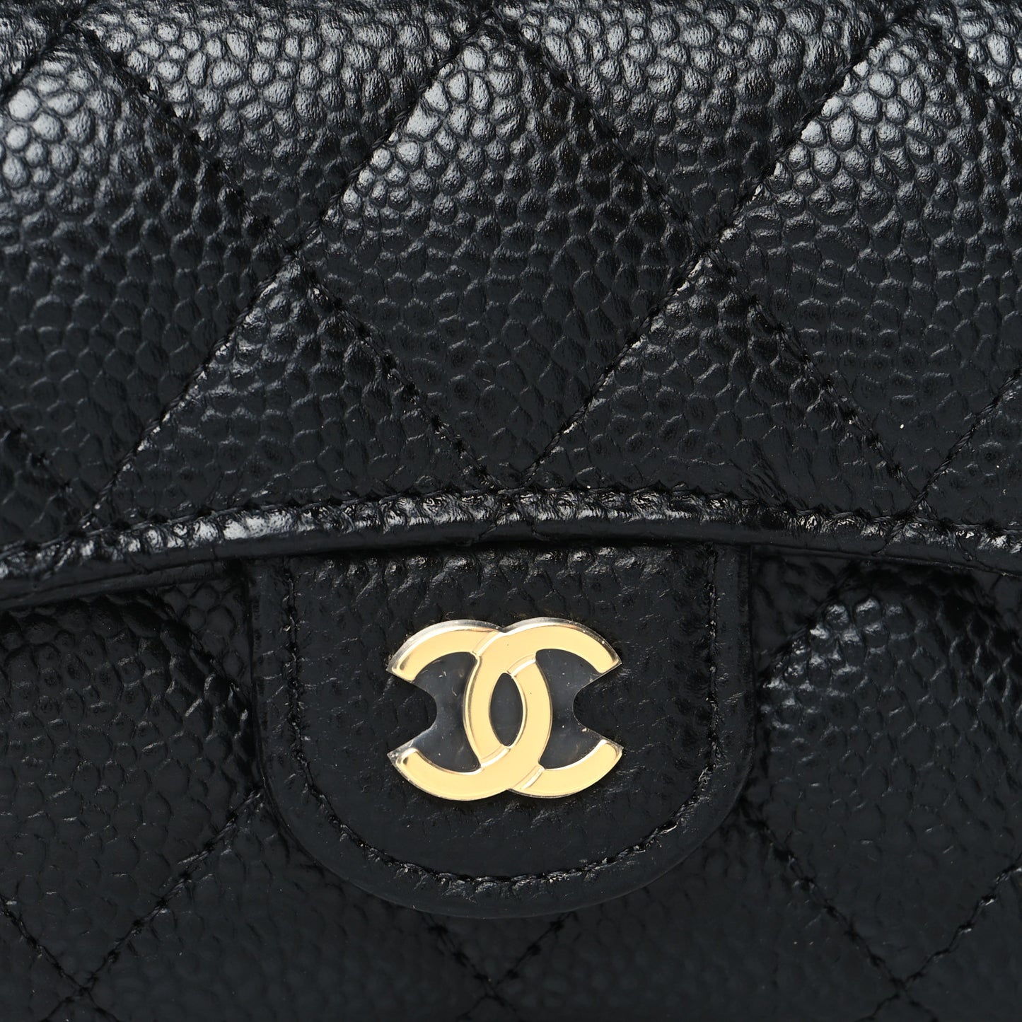 Caviar Quilted Flap Card Holder Wallet Black