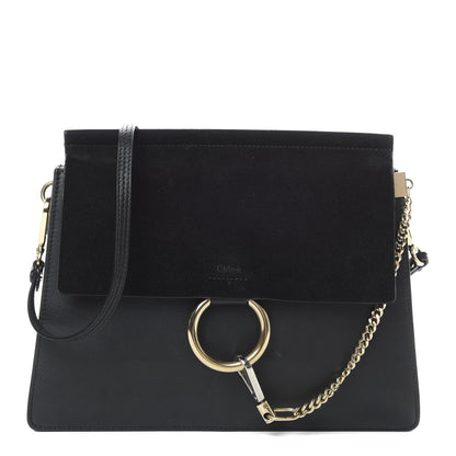 Chloe Suede Calfskin Medium Faye Shoulder Bag Black 1 of 20