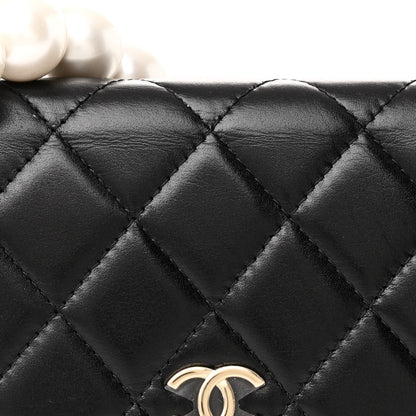 Chanel Calfskin Quilted Mini Maxi Pearls Wallet On Chain WOC Black 9 of 12