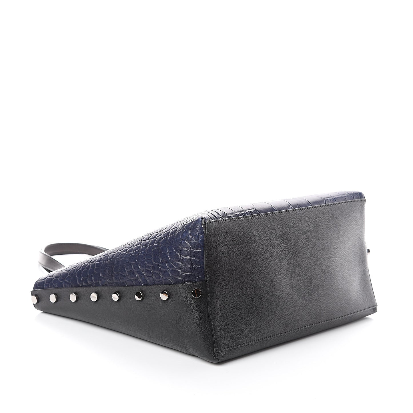Crocodile Embossed Satin Calfskin Twist East West Tote Steel Blue