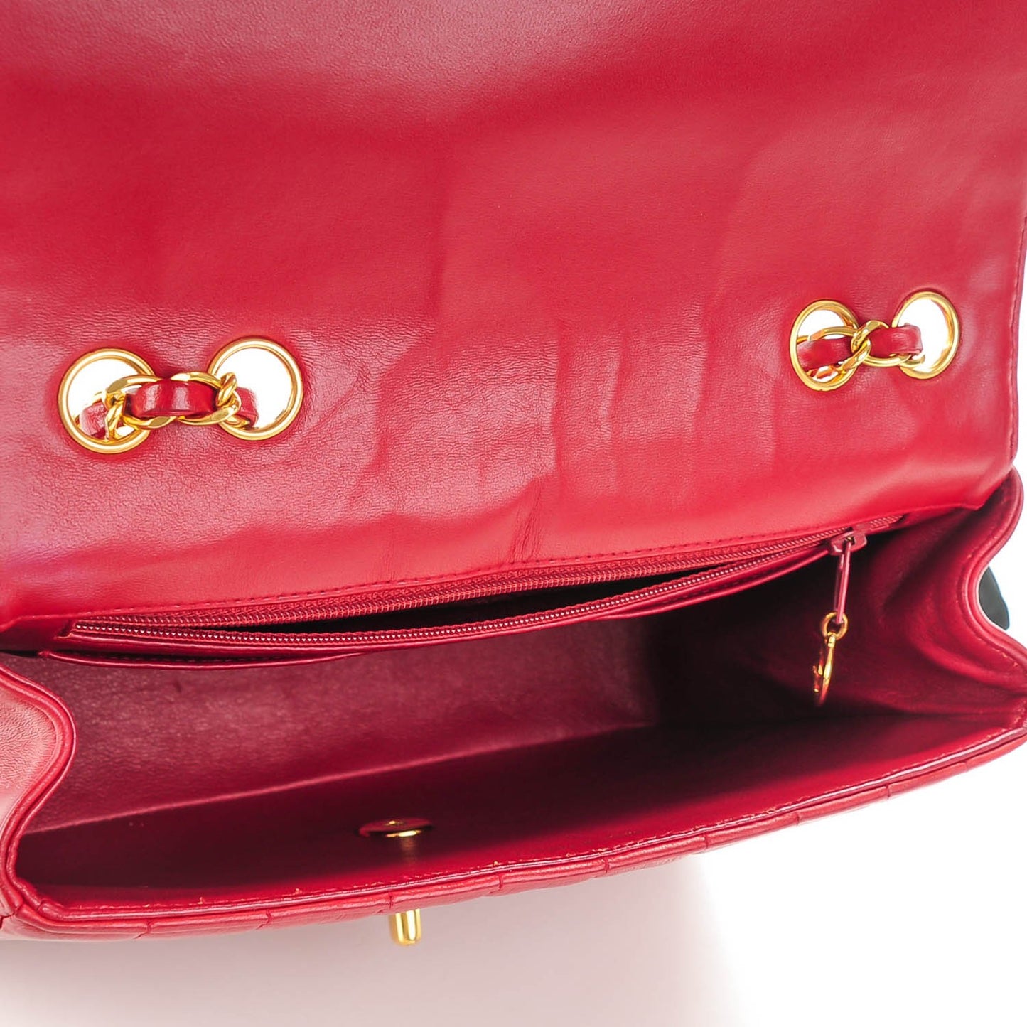 Lambskin Quilted Chevron Small Single Flap Red