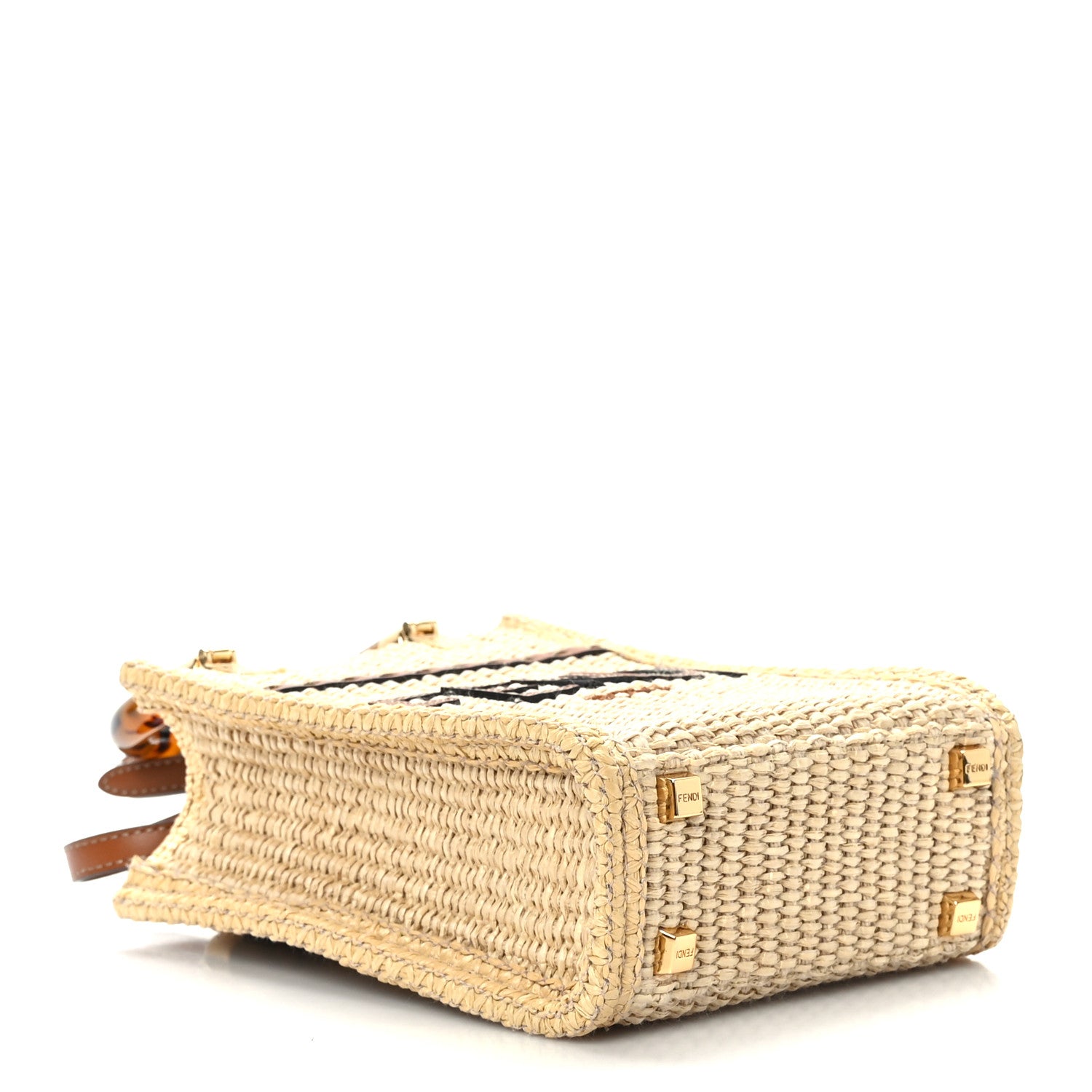 Fendi Paglia Chicco Riso Vitello King Plexiglass Logo Embroidered Mini Sunshine Shopper Alchemy Brandy 4 of 9