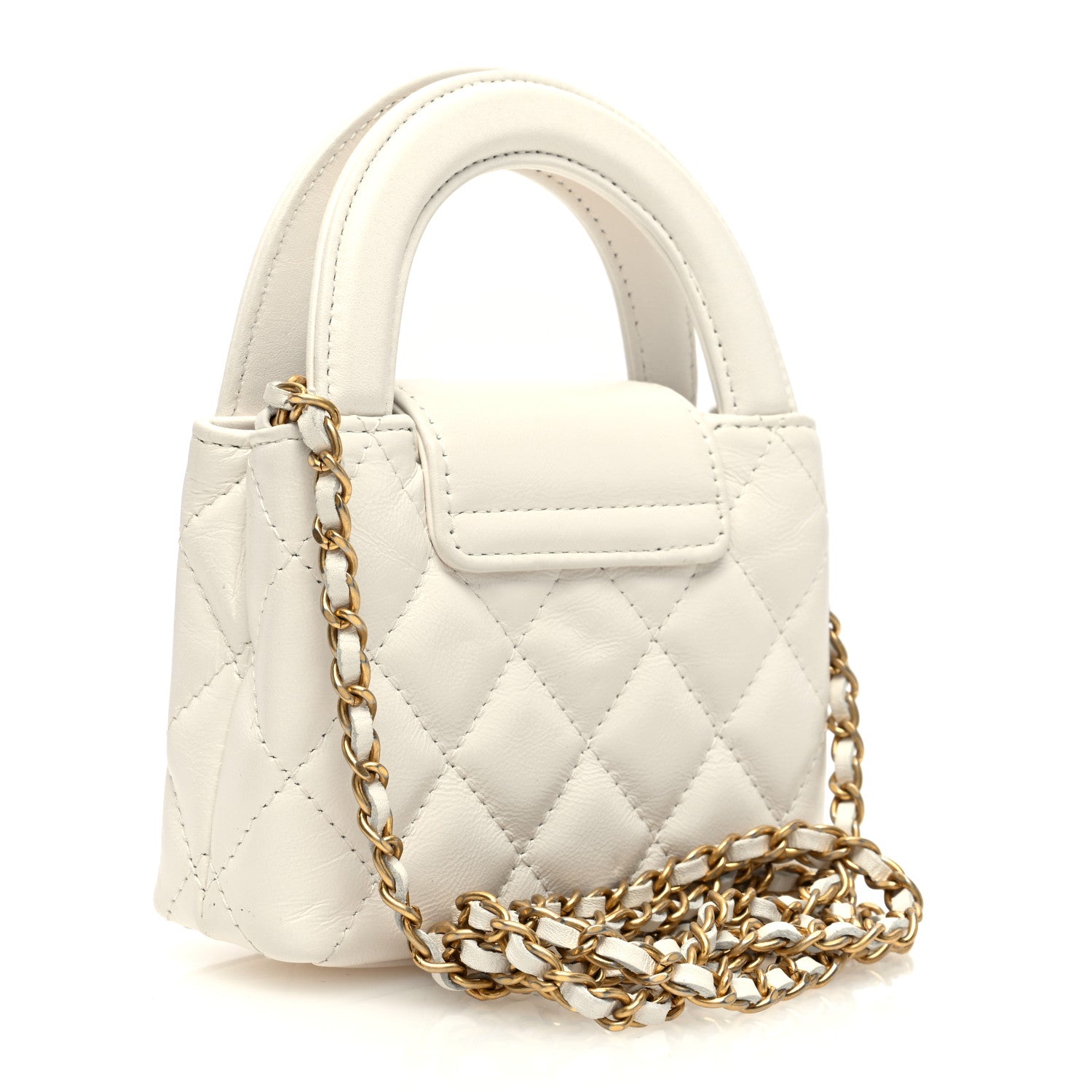 Chanel Shiny Aged Calfskin Quilted Mini Nano Kelly Shopper White 3 of 11